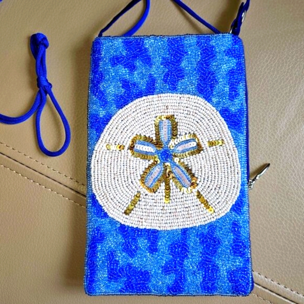 Bamboo Trading Company Sand Dollar Beaded Crossbody or Wristlet Bag